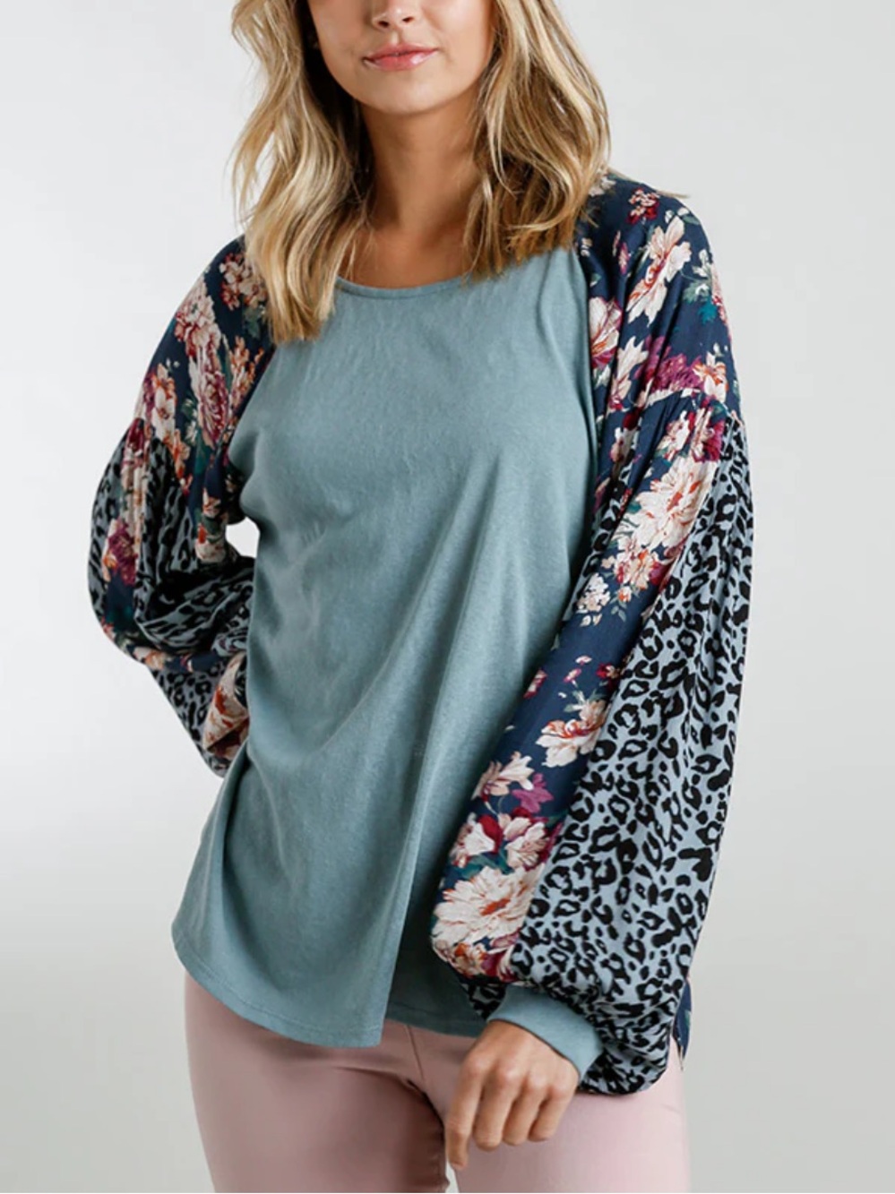 Umgee balloon sleeve boho patchwork top